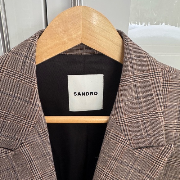 Sandro Ladies Checked Blazer in Brown - Picture 2 of 4